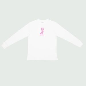 TULONES White and Pink Tulones Stacked Logo Long Sleeve T- Shirt